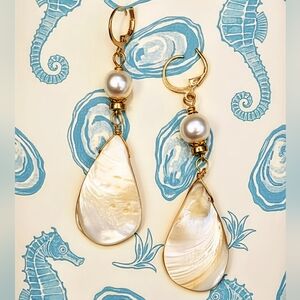 Stunning White Mother Of Pearl & Baroque Pearl In All Natural Long Earrings